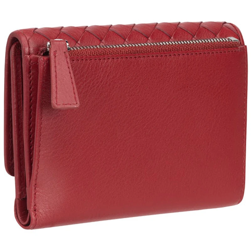 Pochette-portefeuille RFID à trois volets et huit fentes en cuir véritable Motif tressé de Mancini - Rouge