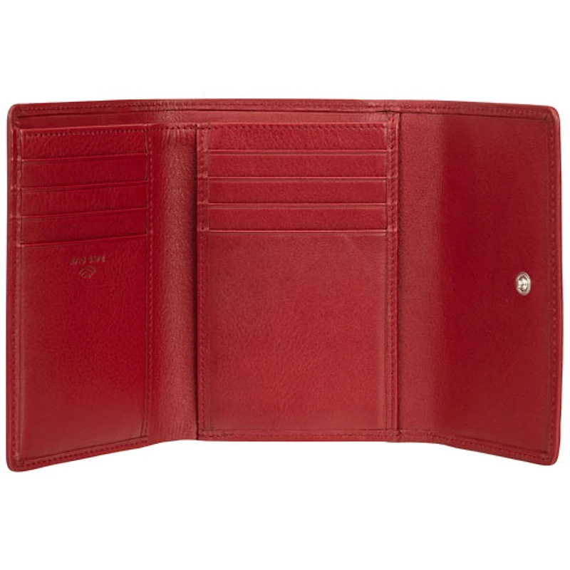Pochette-portefeuille RFID à trois volets et huit fentes en cuir véritable Motif tressé de Mancini - Rouge