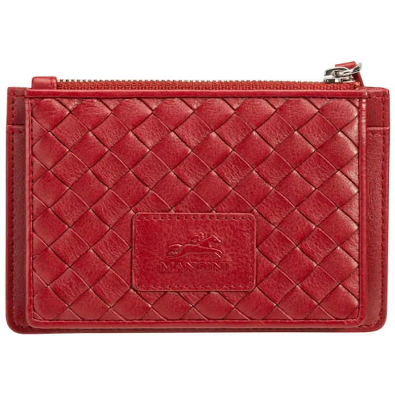 Étui pour cartes de crédit RFID à sept fentes en cuir véritable Motif tressé de Mancini - Rouge