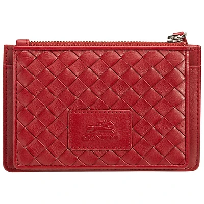 Étui pour cartes de crédit RFID à sept fentes en cuir véritable Motif tressé de Mancini - Rouge