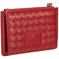 Étui pour cartes de crédit RFID à sept fentes en cuir véritable Motif tressé de Mancini - Rouge