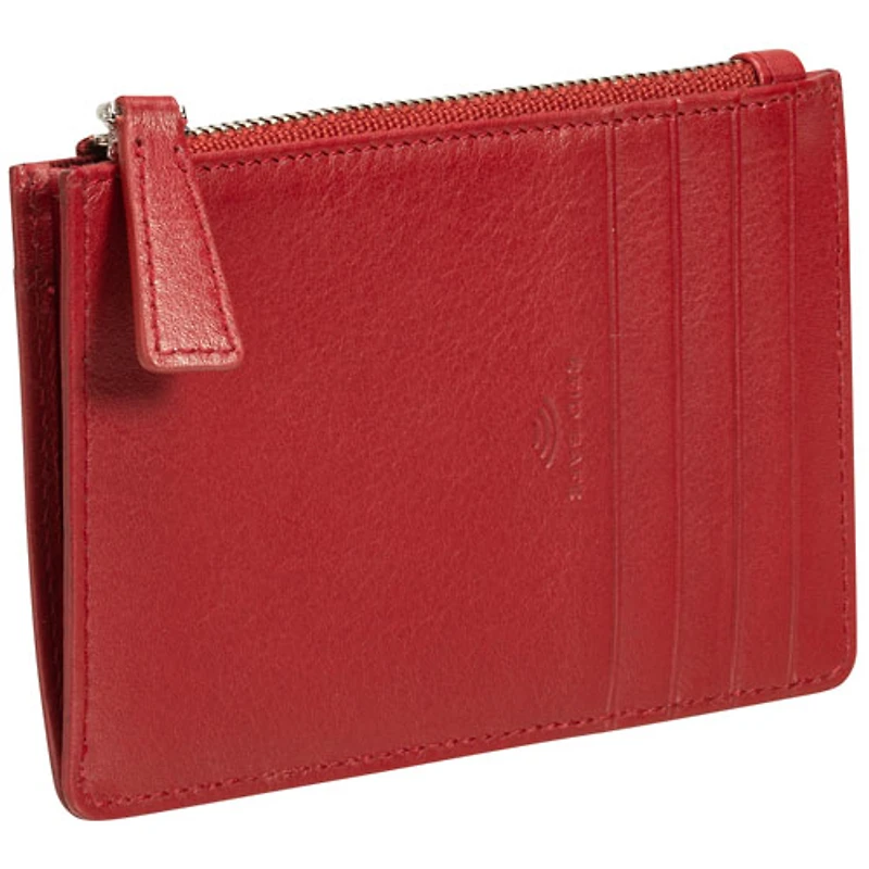Étui pour cartes de crédit RFID à sept fentes en cuir véritable Motif tressé de Mancini - Rouge