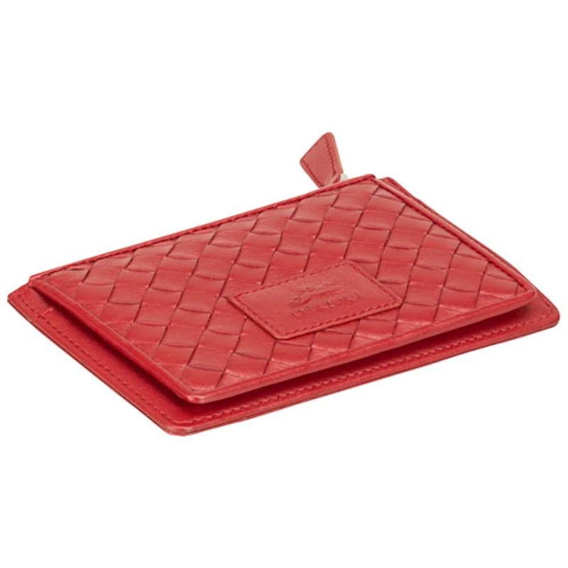 Étui pour cartes de crédit RFID à sept fentes en cuir véritable Motif tressé de Mancini - Rouge