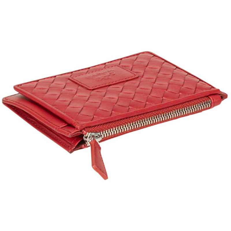 Étui pour cartes de crédit RFID à sept fentes en cuir véritable Motif tressé de Mancini - Rouge