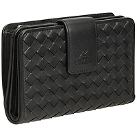 Pochette-portefeuille RFID à deux volets en cuir véritable Motif tressé de Mancini - Noir