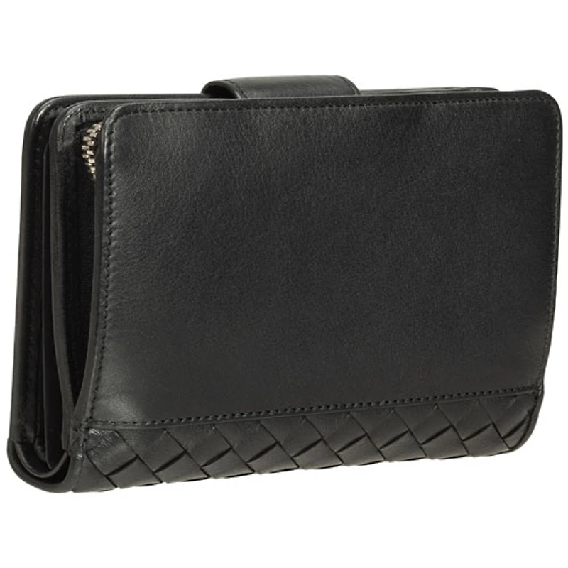 Pochette-portefeuille RFID à deux volets en cuir véritable Motif tressé de Mancini - Noir