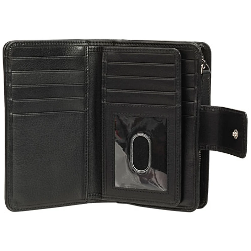 Pochette-portefeuille RFID à deux volets en cuir véritable Motif tressé de Mancini - Noir