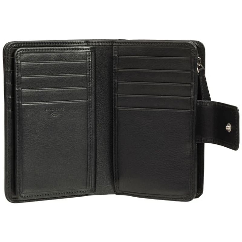 Pochette-portefeuille RFID à deux volets en cuir véritable Motif tressé de Mancini - Noir