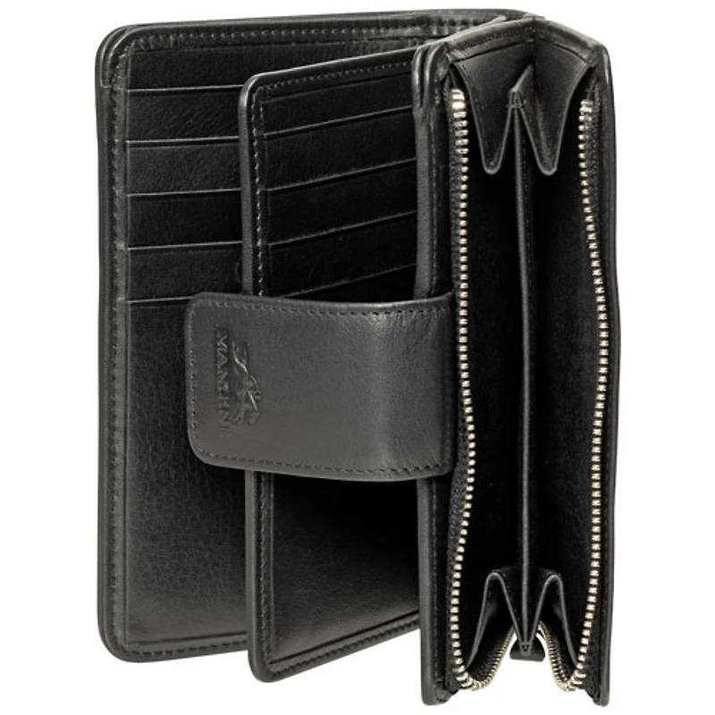 Pochette-portefeuille RFID à deux volets en cuir véritable Motif tressé de Mancini - Noir