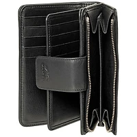 Pochette-portefeuille RFID à deux volets en cuir véritable Motif tressé de Mancini - Noir
