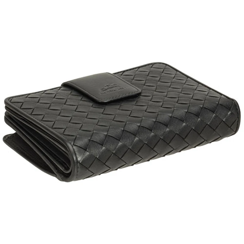Pochette-portefeuille RFID à deux volets en cuir véritable Motif tressé de Mancini - Noir