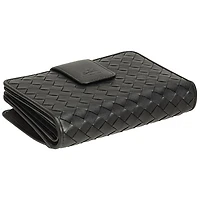 Pochette-portefeuille RFID à deux volets en cuir véritable Motif tressé de Mancini - Noir