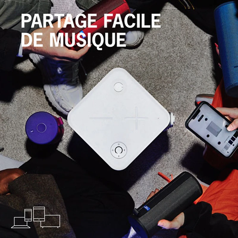 Haut-parleur de fête sans fil Bluetooth à l'épreuve des éclaboussures HYPERBOOM d'Ultimate Ears - Blanc