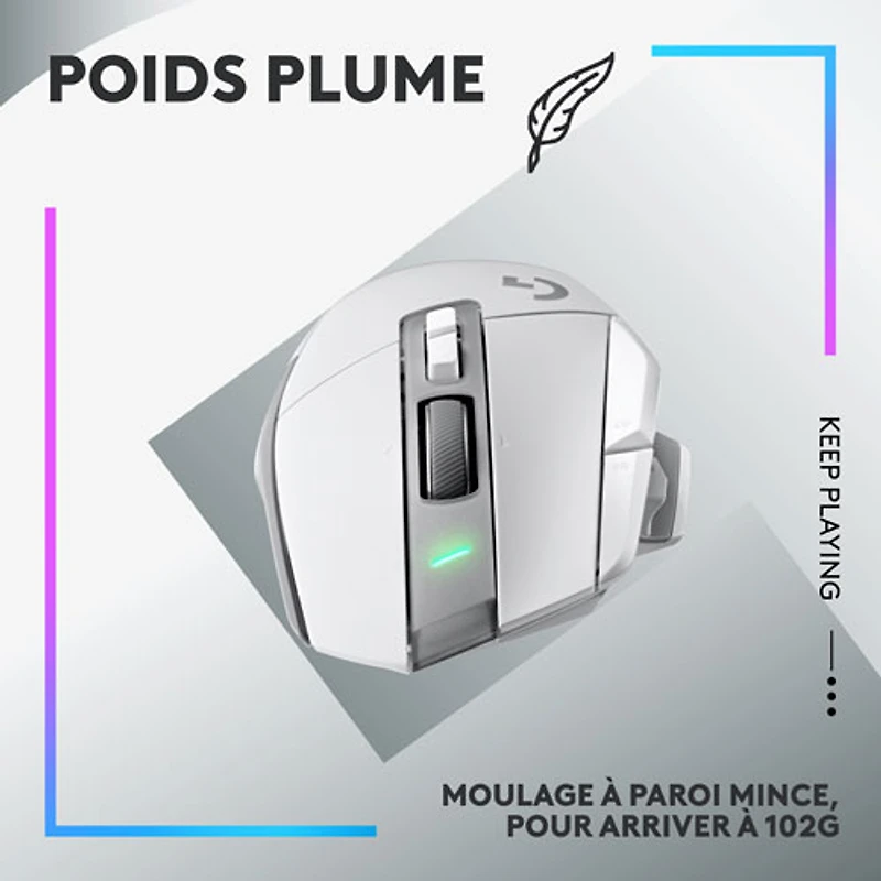 Souris de jeu optique sans fil de 25 000 ppp G502 X LIGHTSPEED de Logitech - Blanc