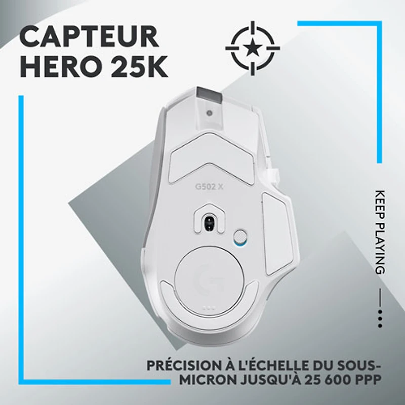 Souris de jeu optique sans fil de 25 000 ppp G502 X LIGHTSPEED de Logitech - Blanc