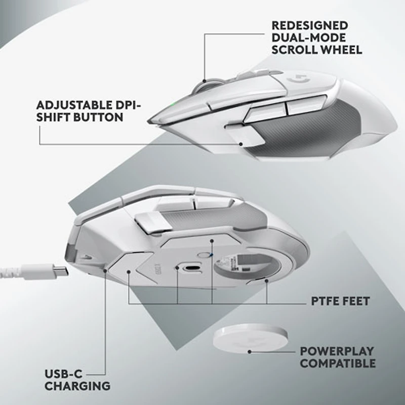 Souris de jeu optique sans fil de 25 000 ppp G502 X LIGHTSPEED de Logitech - Blanc