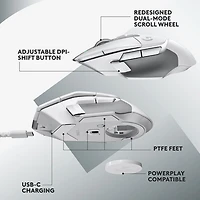 Souris de jeu optique sans fil de 25 000 ppp G502 X LIGHTSPEED de Logitech - Blanc