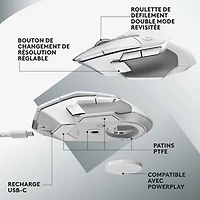 Souris de jeu optique sans fil de 25 000 ppp G502 X LIGHTSPEED de Logitech - Blanc