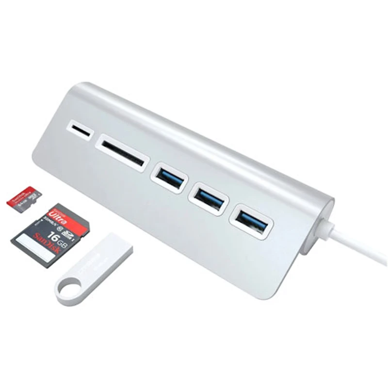 Concentrateur USB 3.0 à 3 ports avec lecteur de cartes de Satechi (ST-3HCRS) - Aluminium
