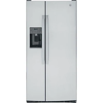 Réfrigérateur à congélateur juxtaposé 23 pi³ 33 po de GE (GSS23GYPFS) - Inox - Boîte ouverte - Parfait état