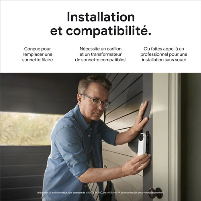 Sonnette vidéo Wi-Fi (avec fil) Google Nest (2e génération) - Cendré