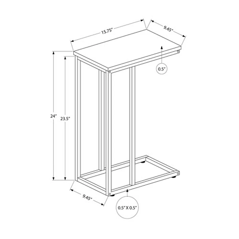 Table d'appoint rectangulaire contemporaine avec tablette en C de Monarch - Gris