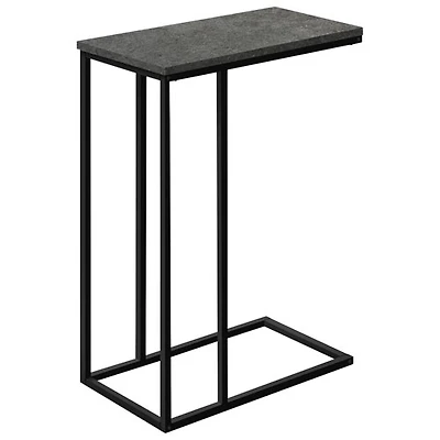 Table d'appoint rectangulaire contemporaine avec tablette en C de Monarch - Aspect de pierre grise