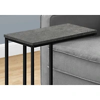 Table d'appoint rectangulaire contemporaine avec tablette en C de Monarch - Aspect de pierre grise