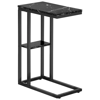 Table d'appoint rectangulaire contemporaine à 2 tablettes de Monarch - Aspect de marbre noir/Noir