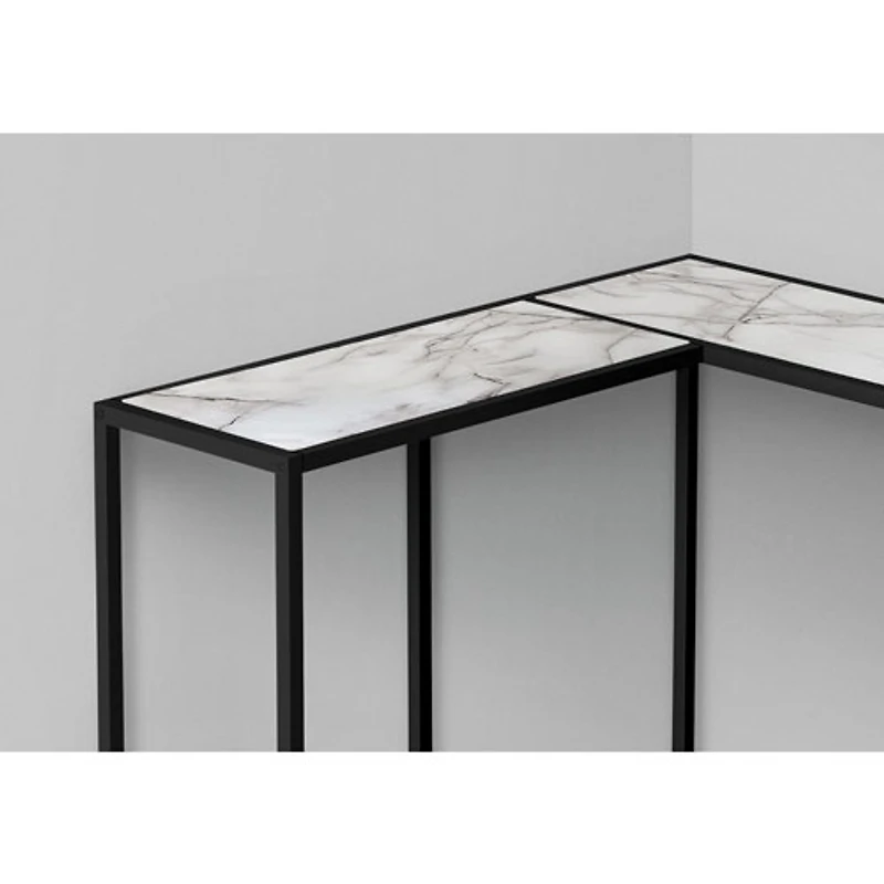 Monarch Contemporary L-Shape Console Table - White Marble-Look