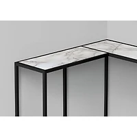 Monarch Contemporary L-Shape Console Table - White Marble-Look