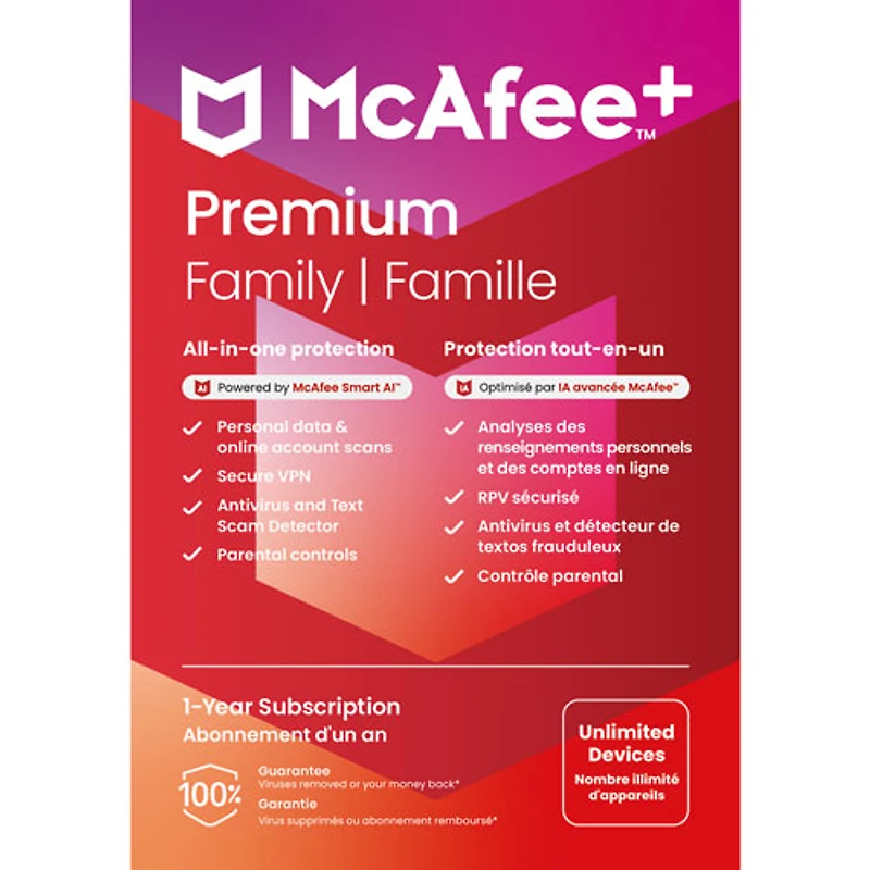 McAfee+ Premium Family (PC/Mac/iOS/Android) - Appareils illimités - 1 an