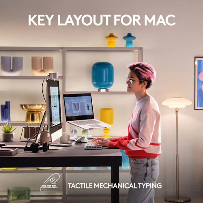 Clavier ergonomique rétroéclairé mécanique Bluetooth MX Mini de Logitech pour Mac - Gris pâle