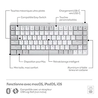 Clavier ergonomique rétroéclairé mécanique Bluetooth MX Mini de Logitech pour Mac - Gris pâle