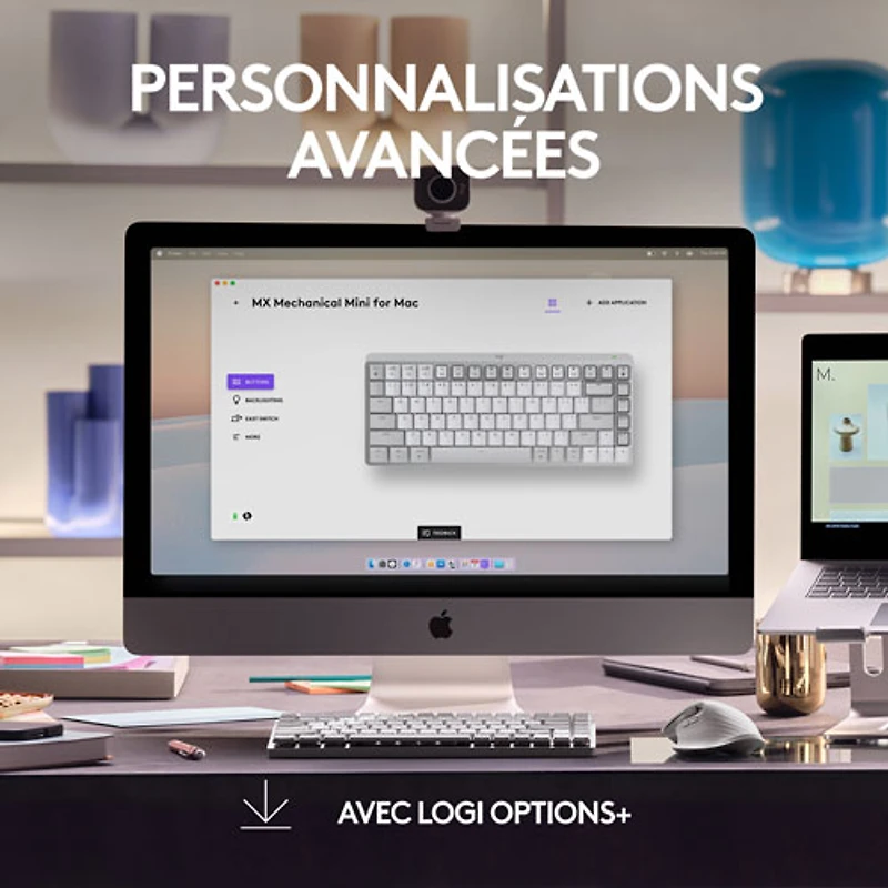 Clavier ergonomique rétroéclairé mécanique Bluetooth MX Mini de Logitech pour Mac - Gris pâle