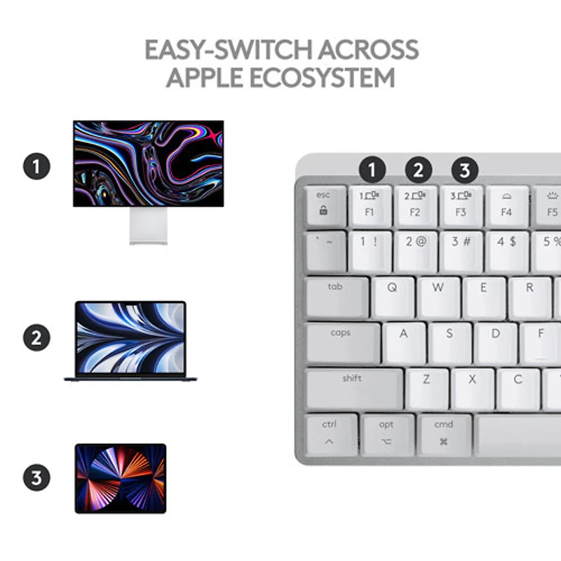 Clavier ergonomique rétroéclairé mécanique Bluetooth MX Mini de Logitech pour Mac - Gris pâle