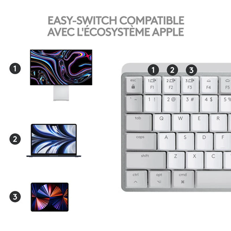 Clavier ergonomique rétroéclairé mécanique Bluetooth MX Mini de Logitech pour Mac - Gris pâle