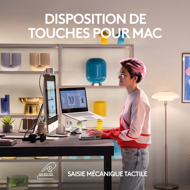 Clavier ergonomique rétroéclairé mécanique Bluetooth MX Mini de Logitech pour Mac - Gris pâle