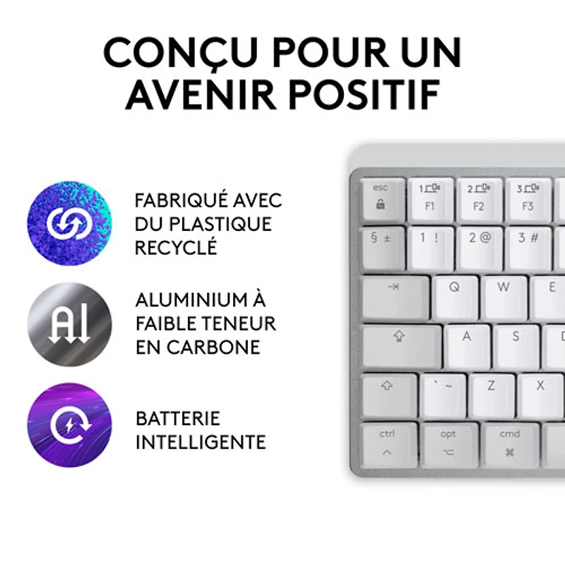 Clavier ergonomique rétroéclairé mécanique Bluetooth MX Mini de Logitech pour Mac - Gris pâle