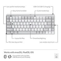 Clavier ergonomique rétroéclairé mécanique Bluetooth MX Mini de Logitech pour Mac - Gris pâle