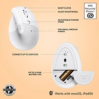 Logitech Lift Ergonomic 4000 DPI Wireless Mouse for Mac - Off-White