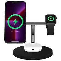 Belkin MagSafe 3-in-1 Wireless Charging Stand for iPhone 15/14/13/12, Apple Watch & AirPods - Black
