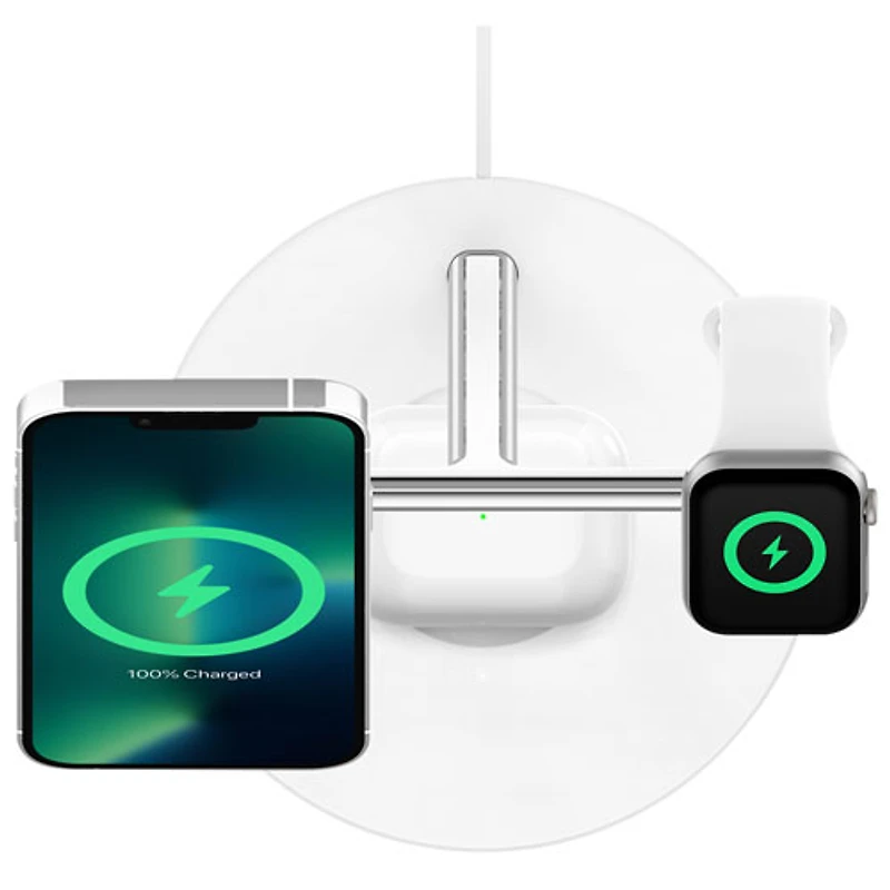 Support de chargement sans fil 3-en-1 MagSafe de Belkin pour iPhone 15/14/13/12, Apple Watch et AirPods - Blanc