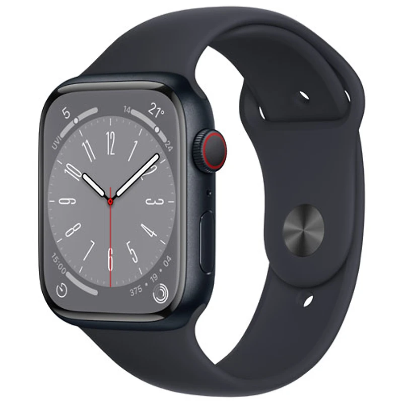 Apple Watch Series 8 (GPS + Cellular) 45mm Midnight Aluminum Case with Midnight Sport Band - Medium/Large