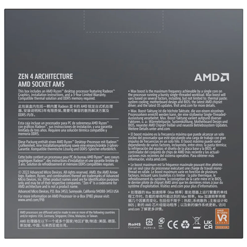 Processeur 12 coeurs de 4,7 GHz Ryzen 9 7900X AM5 d'AMD