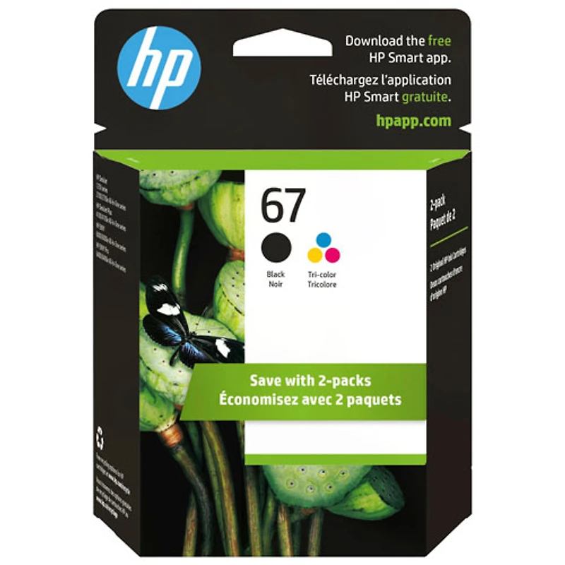 Cartouche d'encre couleur/noire HP 67 - Paquet de 2