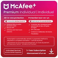 McAfee+ Premium Individuel (Windows/Mac/Android/iOS) - Appareils illimités - 1 an - Téléchargement numérique
