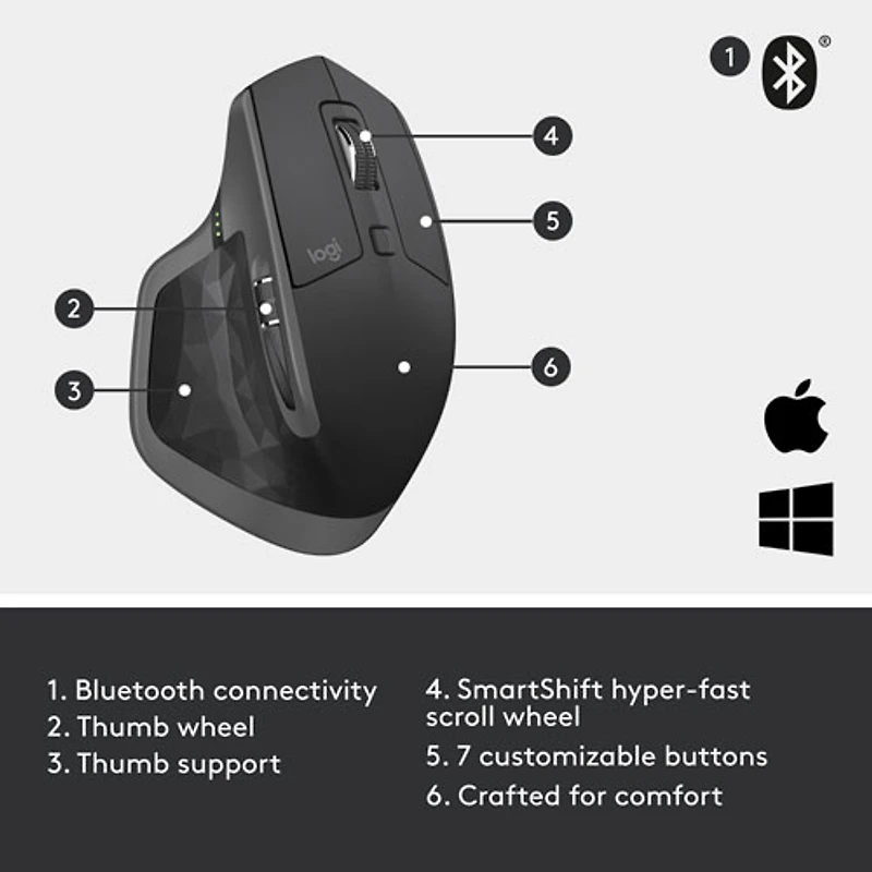 Souris laser Bluetooth MX Master 2S de Logitech - Graphite