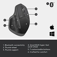 Souris laser Bluetooth MX Master 2S de Logitech - Graphite