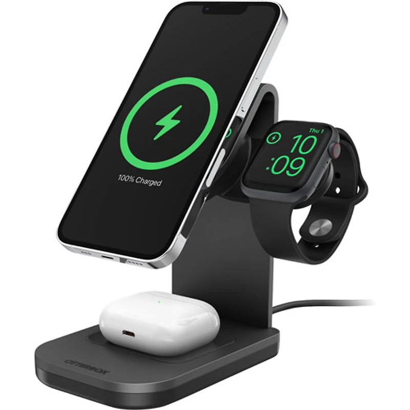 Station de chargement sans fil 3-en-1 de 15 W avec MagSafe d'OtterBox (78-80871) - Noir